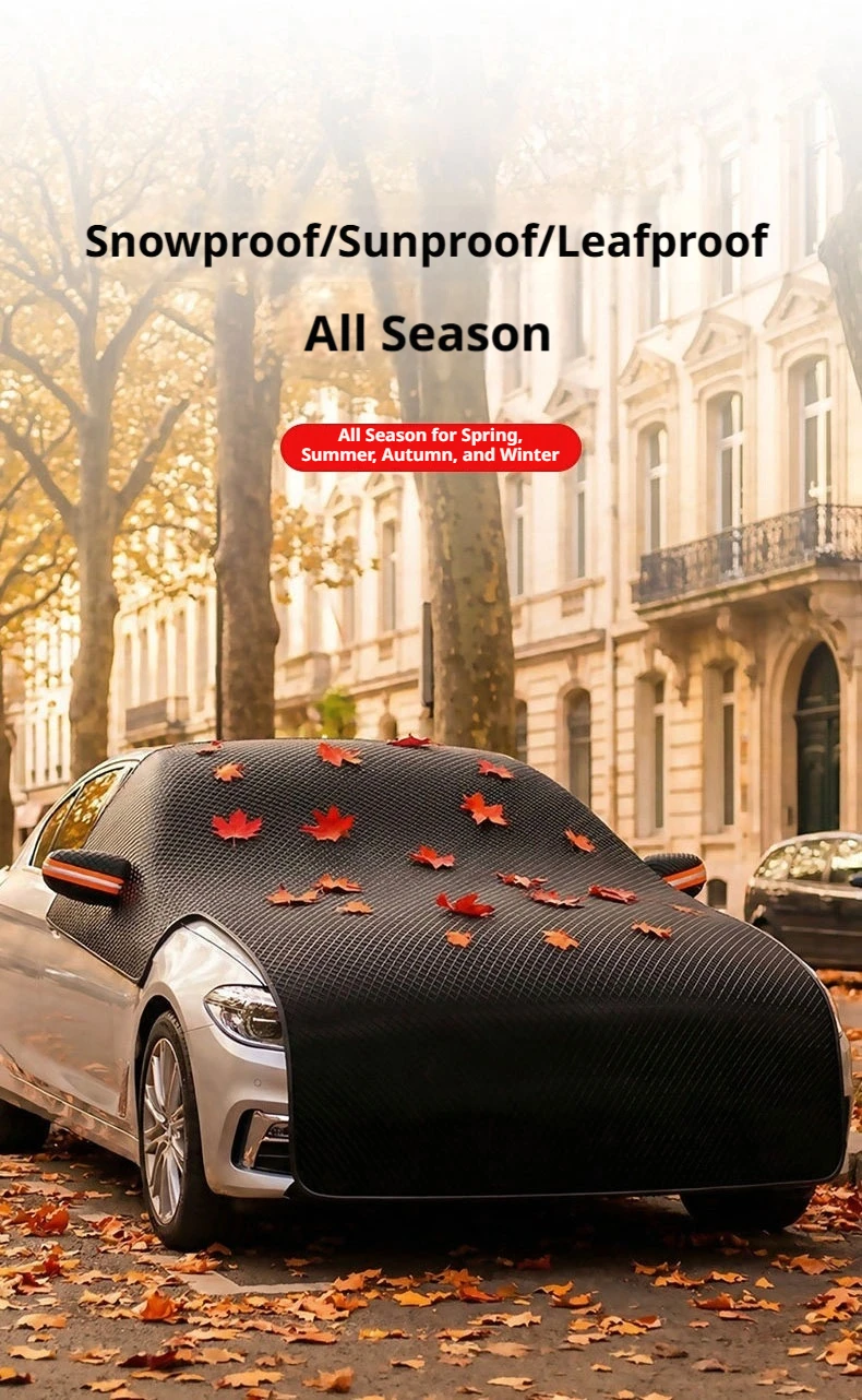 SEAMETAL Verlängerte 3-Fenster Auto-Windschutzscheiben-Schneeabdeckung Motorhaube Anti-Frost Anti-Eis Sonnenschutz mit 6 Befestigungsgurten für Limousine SUV – Detail 8