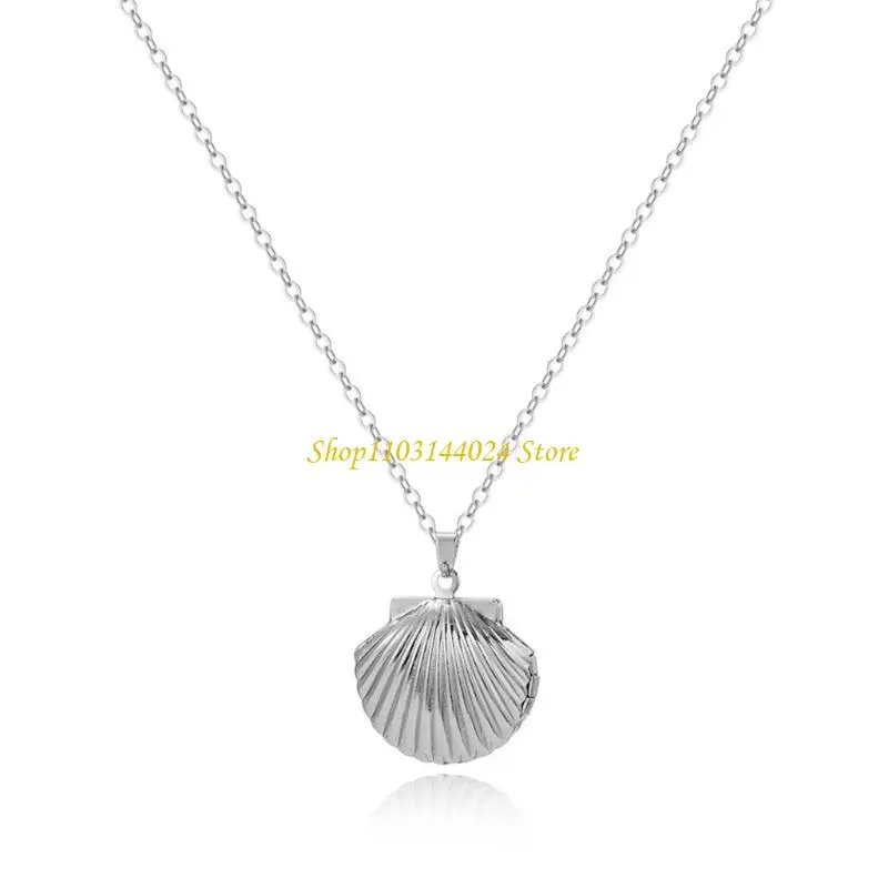 N5KE Fashionable Sea Shell Locket Necklace DIY Photo Pendant Charm Clavicular Chains