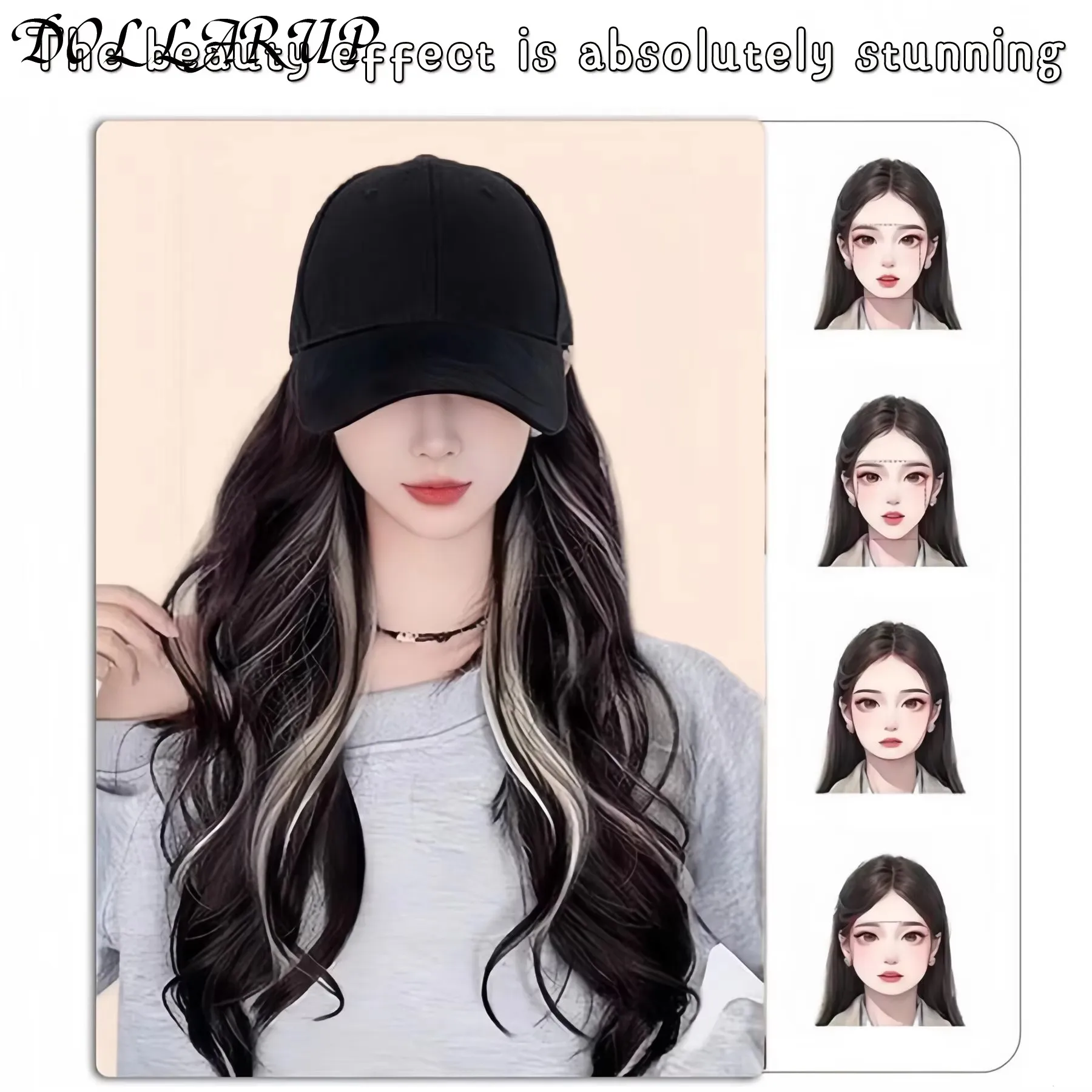 JKL peluca sintética de 40cm gorra de béisbol peluca de pelo largo y liso gorra de lengua de pato cabeza bobble pelo rizado cola de caballo bob regalo de Navidad