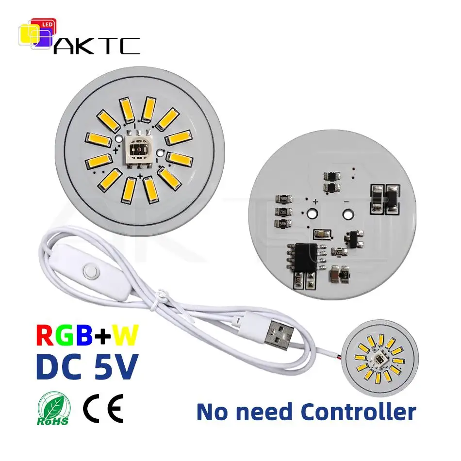 5PCS Round LED Light Board 5V RGB/Colorful Gradient/Single Color 31mm Circular Lamp Plate Compatible USB5V Switch Cable On/Off