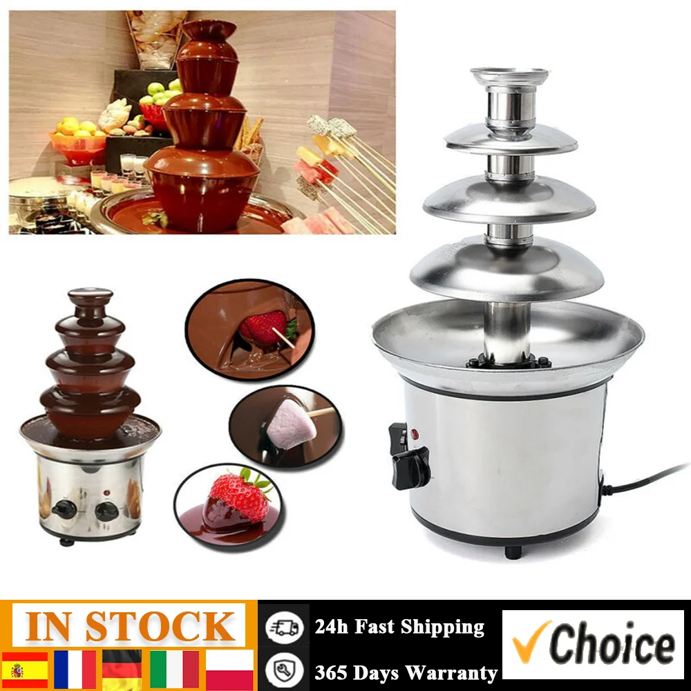 Chocolate Fountain 4 Tiers Electric Melting Machine Fondue Pot Set for Chocolate Candy Ranch Nacho Cheese EU 220V