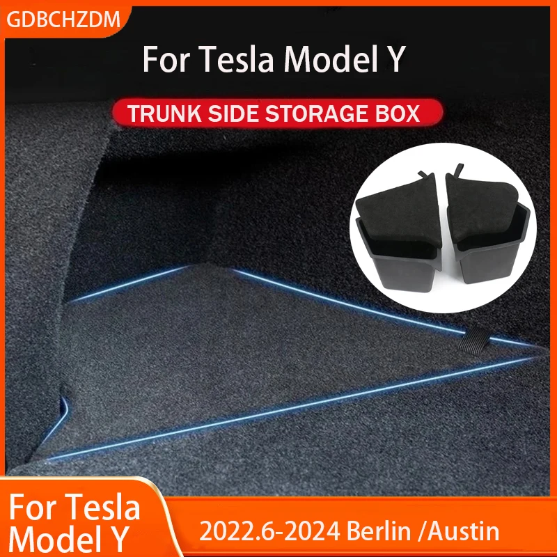 Trunk Side Storage Bins For Tesla Model Y-Berlin/Austin 2022-2024 Cargo Compartment Organizer Bucket TPE Box & Carpet Lids