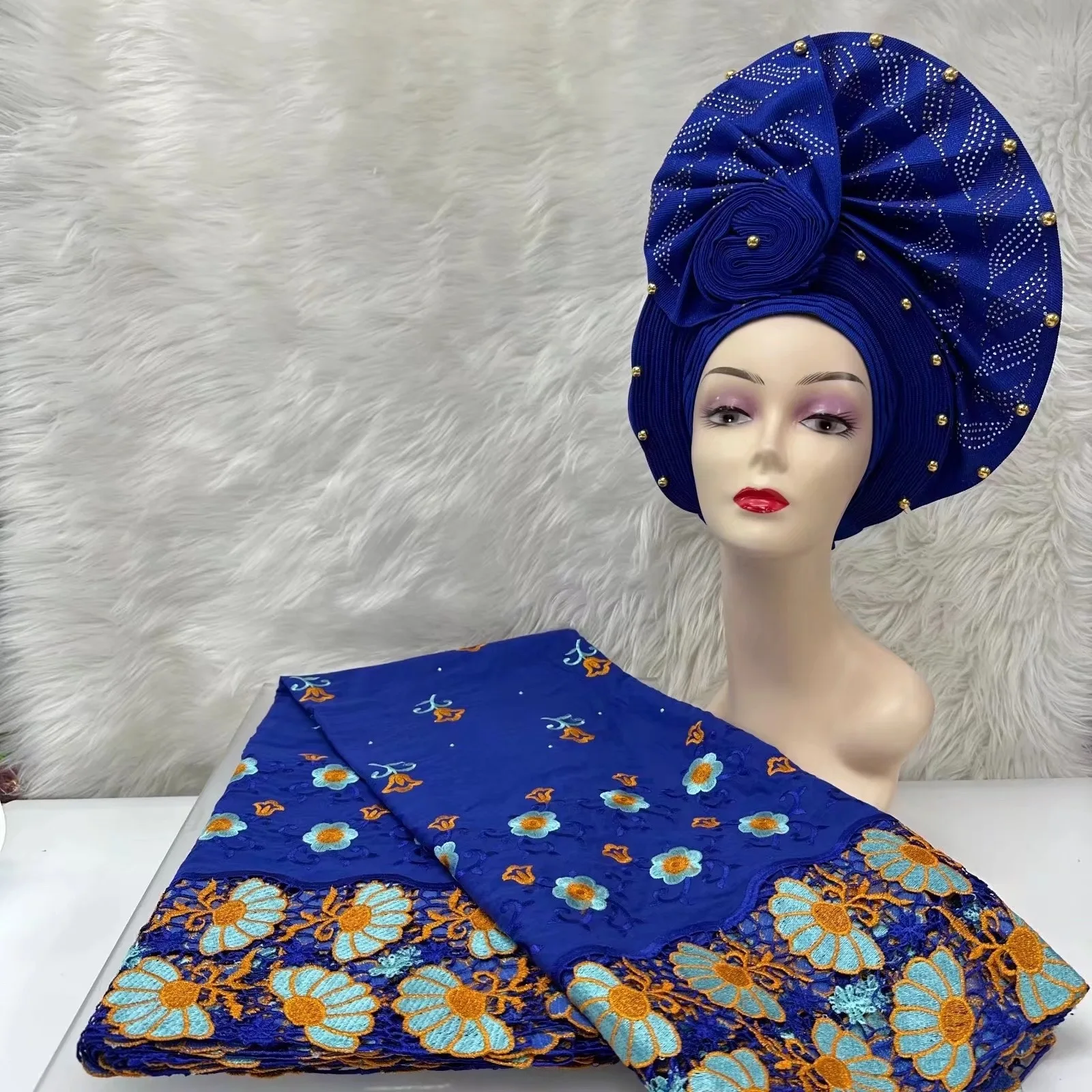 

Nigerian Auto Gele Aso Oke Turban Hat Match 100% Cotton Jacquard Swiss Voile Lace Fabric 5Yards Embroidery Sewing For Lady Dress