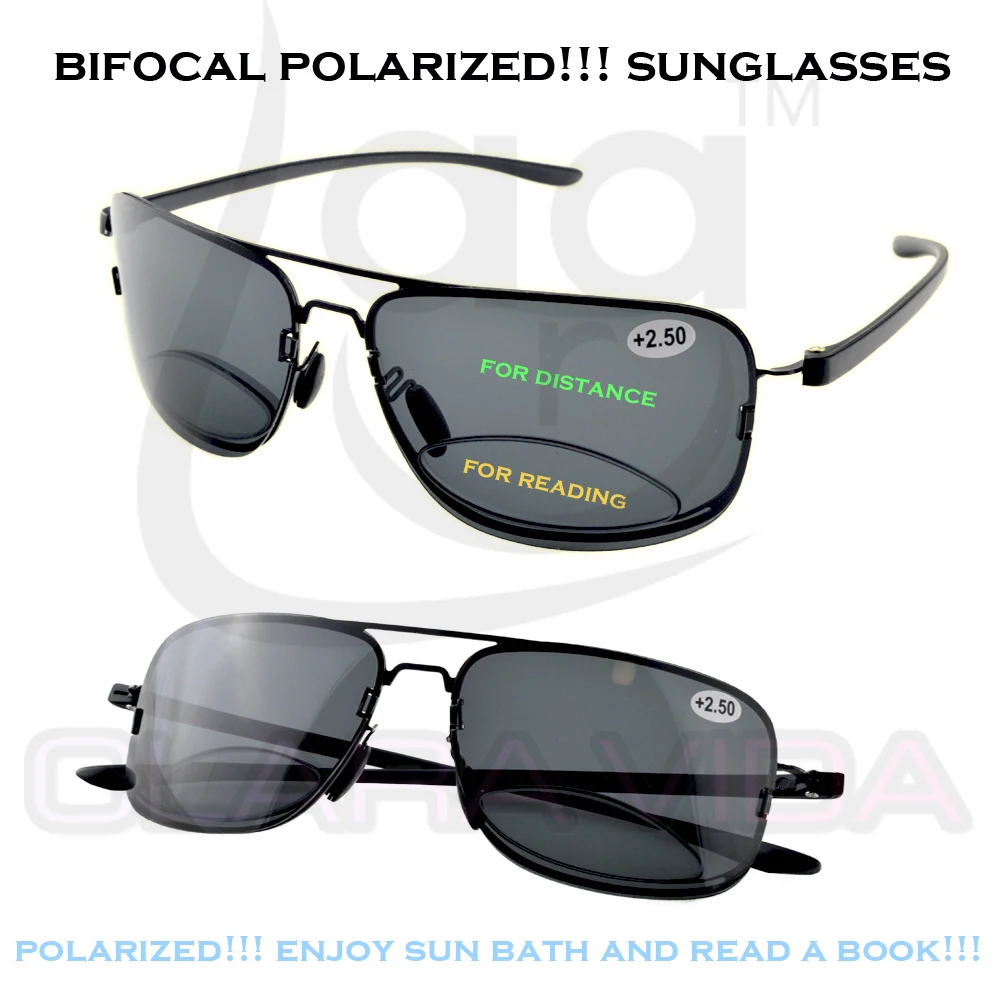 Pilot Frame Black Lenses See Near and Far Polarized Bifocal Reading SunGlasses  0.75  1  1.25  1.5  1.75  2  2.25  2.5 To  3.5