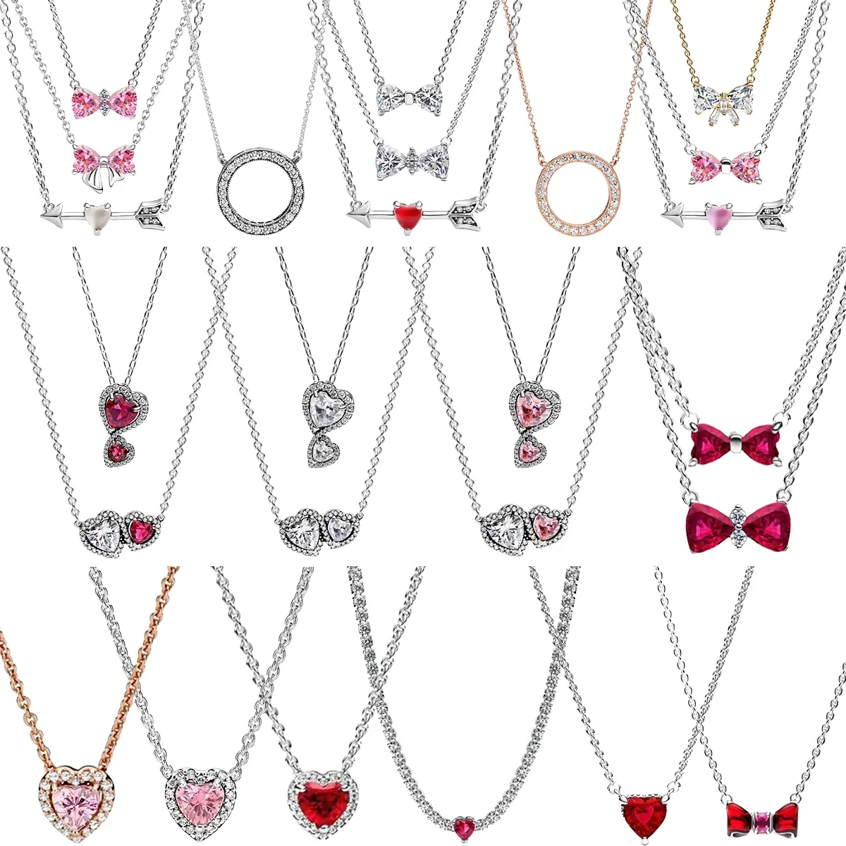 حار بيع الأصلي 925 الاسترليني قلادة فضية القلب السهم ربطة القوس فيونكة جولة قلادة الأزياء قلادة الكلاسيكية هدية عيد الحب