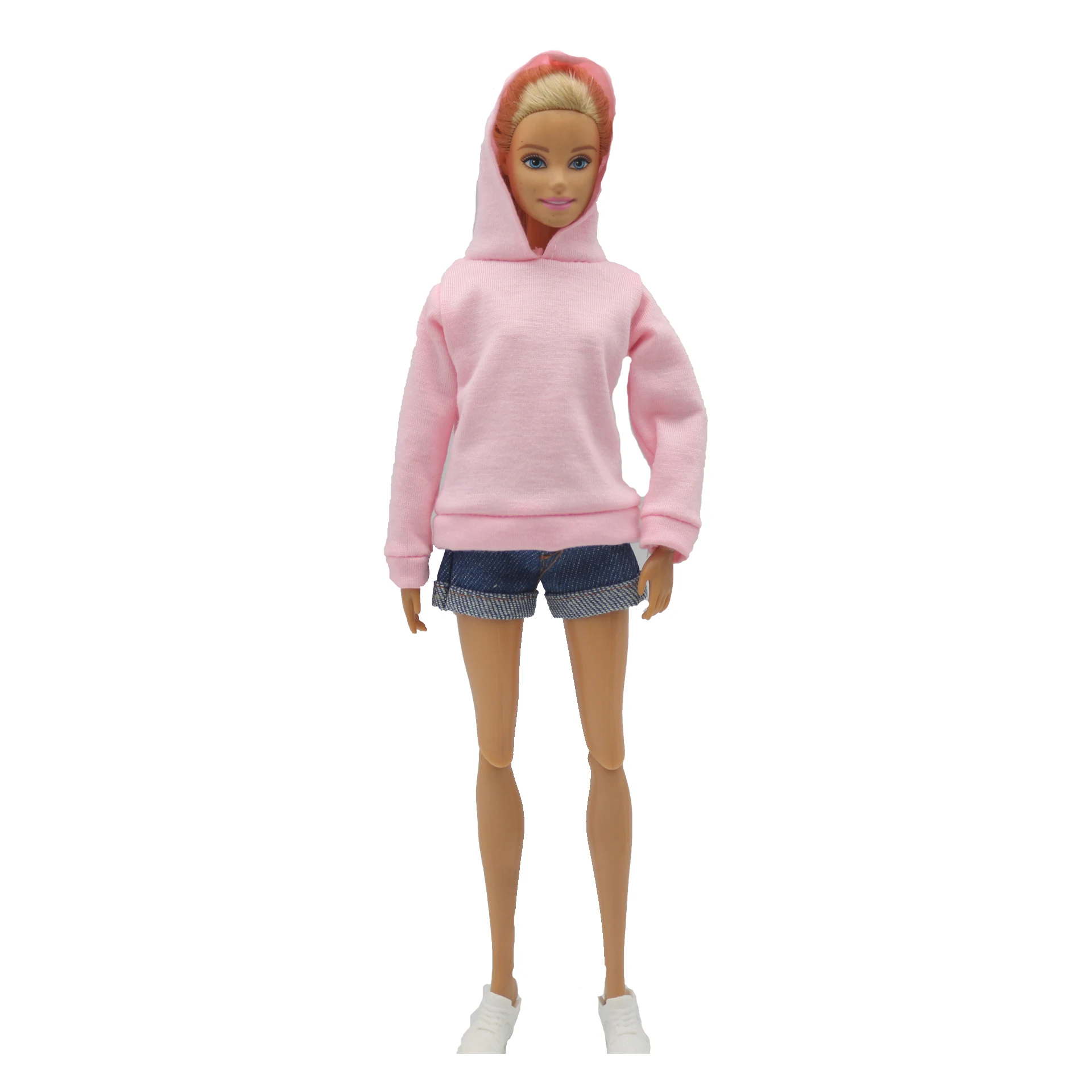 Conjunto de pantalones cortos para muñeca, Sudadera con capucha simple y suelta de manga larga, ropa de uso diario para Barbies, accesorios para