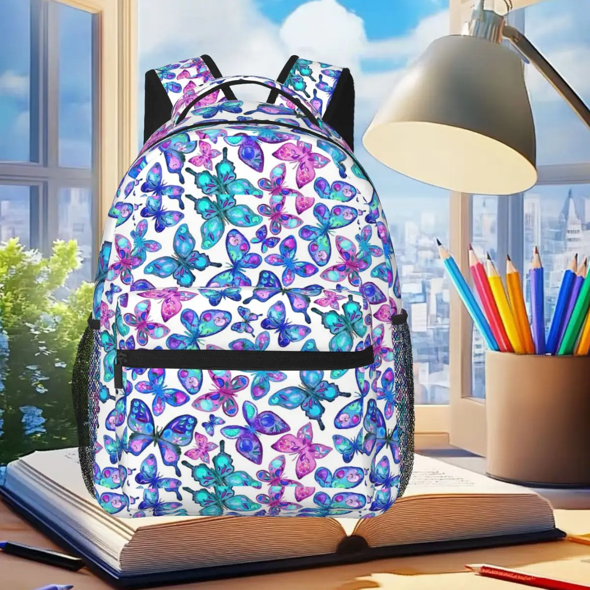 

Watercolor Fruit Patterned Butterflies Student Backpack School Bag Hiking Travel Daypack for Men Women Bookbag Shoulder Bags