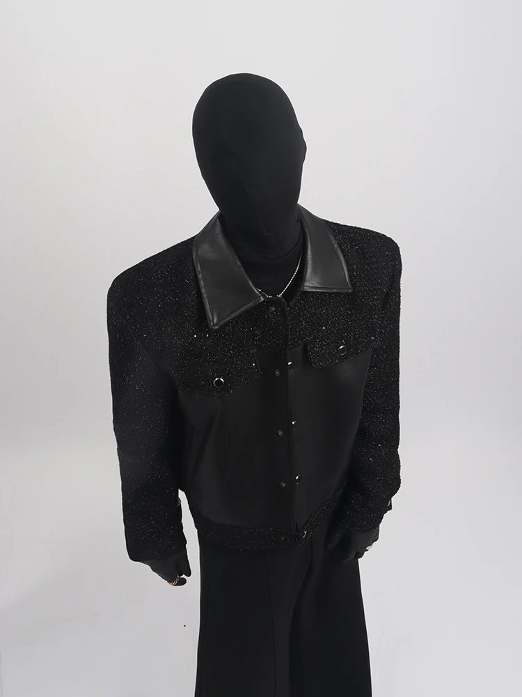 2025 Spring Autumn Men's New Tops High-end Splicing Leather Jackets Small Fragrant Jacket Men's Trendy Handsome High-end Coats