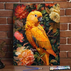 Painting by Numbers Yellow Parrot and Jungle Flowers Art Culture Digital Painting Handmade Adult Children Gift Wall Decoration D