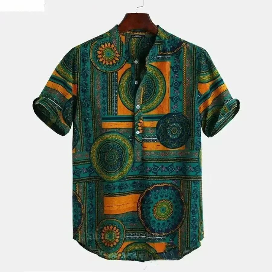 

Men's African Clothes Dashiki Print Summer 100% Cotton Shirts Male Tribal Hip Hop Ethnic Short Sleeve Clothing Tops for Men