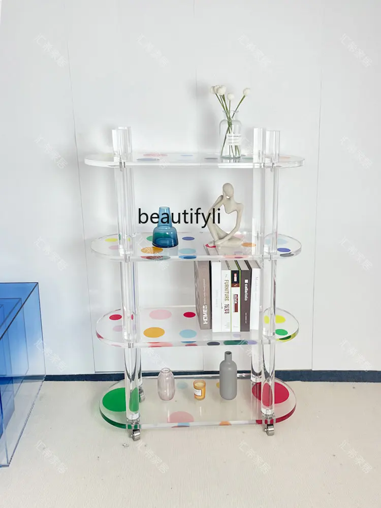 zq Acrylic Multi-Layer Storage Rack Color Polka Dot Transparent Movable Shop Ornament Display Living Room Small Coffee Table