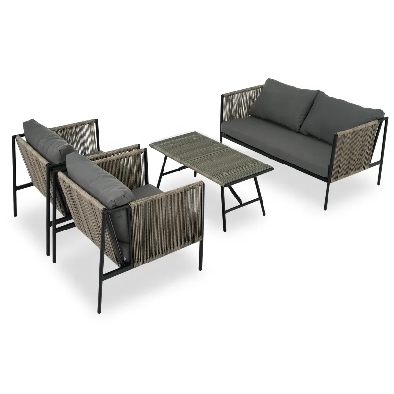 #Modern Outdoor Sofa Set with Thick Cushions and Toughened Glass Table Loveseat-Included Free US Shipping for Hotels