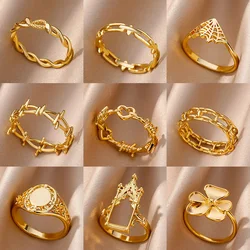 Stainless Steel Heart Rings for Women Vintage Gold Color Twist Barbed Wire Finger Ring Aesthetic Jewelry Gifts anillos mujer