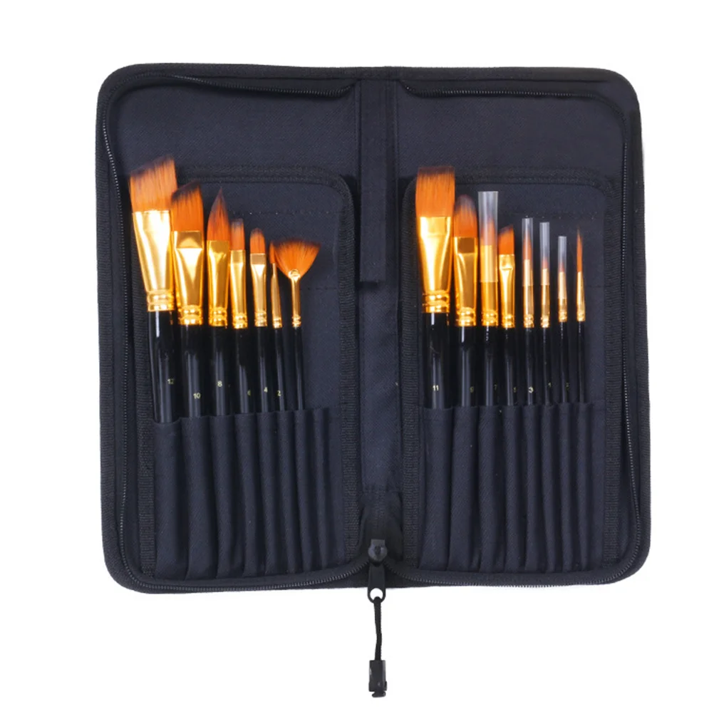 1Set Set Kuas Lukis Minyak Gagang Kayu Premium Bulu Nilon Kuas Seni Portabel untuk Melukis Cat Air Alat Menggambar Kerajinan