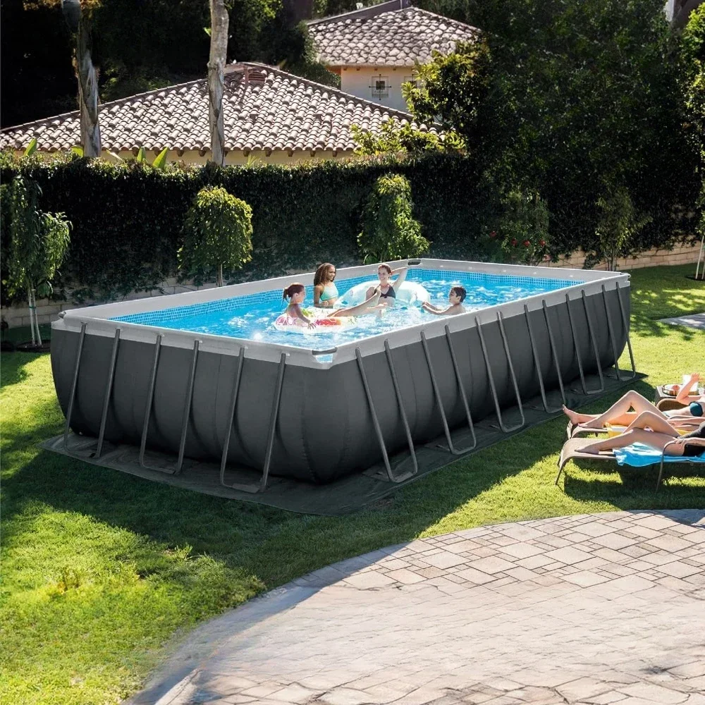 

24' x 12' x 52" Rectangular Outdoor Swimming Pool Set with Sand Filter Pump, Saltwater System, Pool Ladder, Ground Cloth