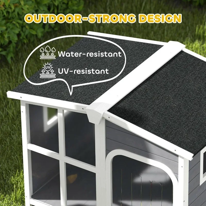 Cabin-Style Wooden Dog House for Large Dogs Outside with Openable Roof & Giant Window, Big Dog House Outdoor & Indoor, As