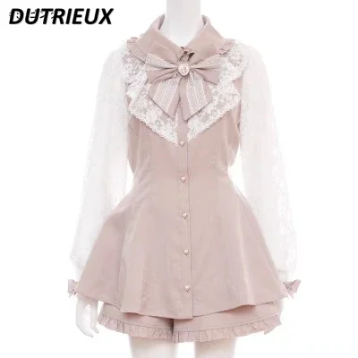 

SC Suit Lolita Clothes Japanese Mine Mass-Produced Long Sleeve Dress Set Autumn New Slim Fit Slimming Shirt Dress Shorts Sets