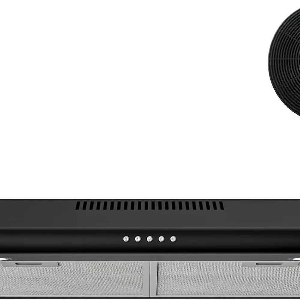 30インチ ブラック アンダーキャビネットレンジフード、ダクト式/ダクトレス式変換可能キッチン換気フード、LEDライト付き、3段階速度調整排気ファン、プッシュ式