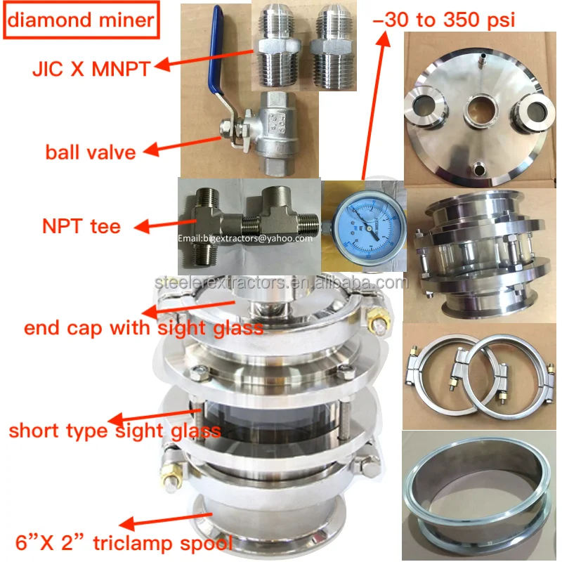 sanitary stainless steel tri clamp 4 in 6 in diamond miner with   adapter closed loop extractor