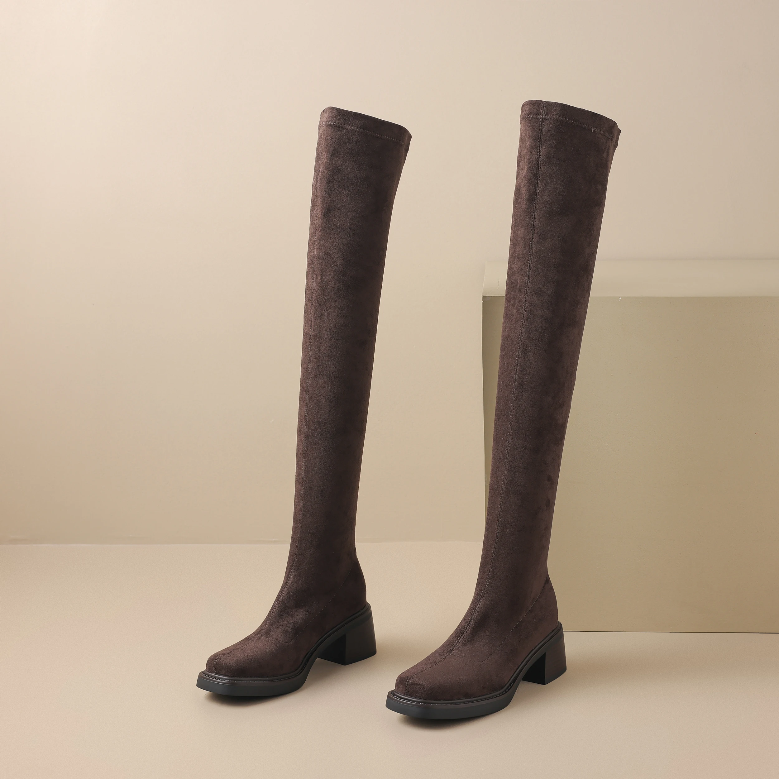 QUTAA 2024 Sexy Women Over The Knee High Boots Stretch Platforms Flock Thick High Heels Long Boots Shoes Woman Size 34-43