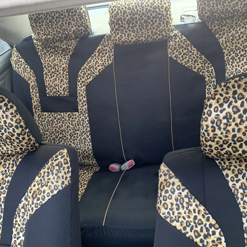 AUTO PLUS Leopard pokrowce na siedzenia samochodowe Seat Protect wnętrze samochodu, kompatybilny z poduszką powietrzną, uniwersalny pasuje do samochodów, SUV, ciężarówek, pełny zestaw