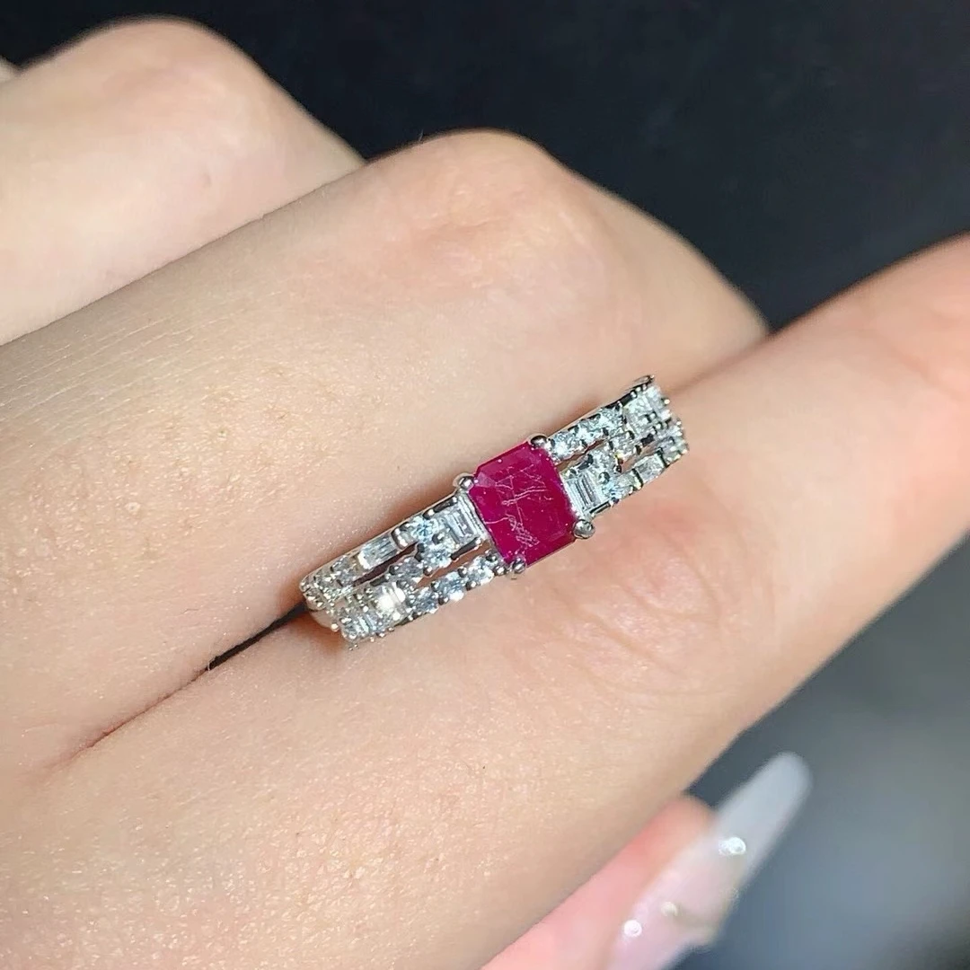 KJJEAXCMY Fine Jewelry Natural Ruby Women's Ring S925 Silver Electroplating Process Inlaid High Clarity Gems Support Testing