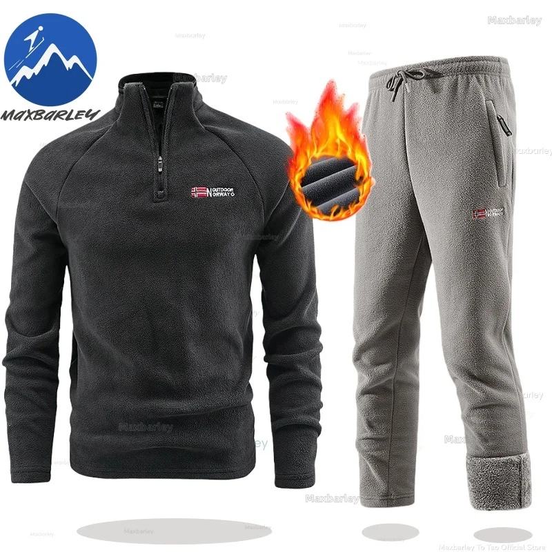 

Мужской зимний спортивный костюм Maxbarley 2026: высококачественная флисовая куртка и брюки (комплект из 2 предметов) для повседневной носки, катания на лыжах, бега и активного отдыха на снегу