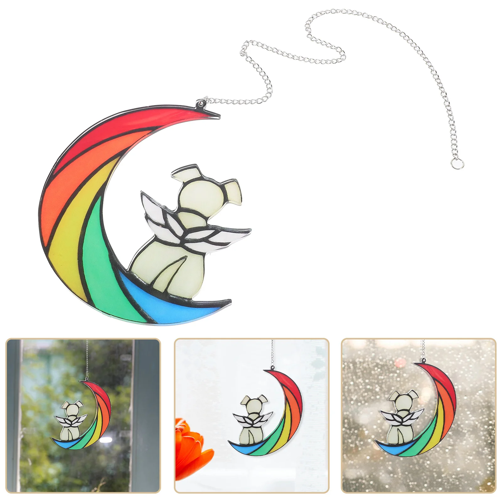 

Adorable Dog on Moon Acrylic Hanging Decor Window Wall Ornament for Home Fireplace Porch Decoration Hanging Decor