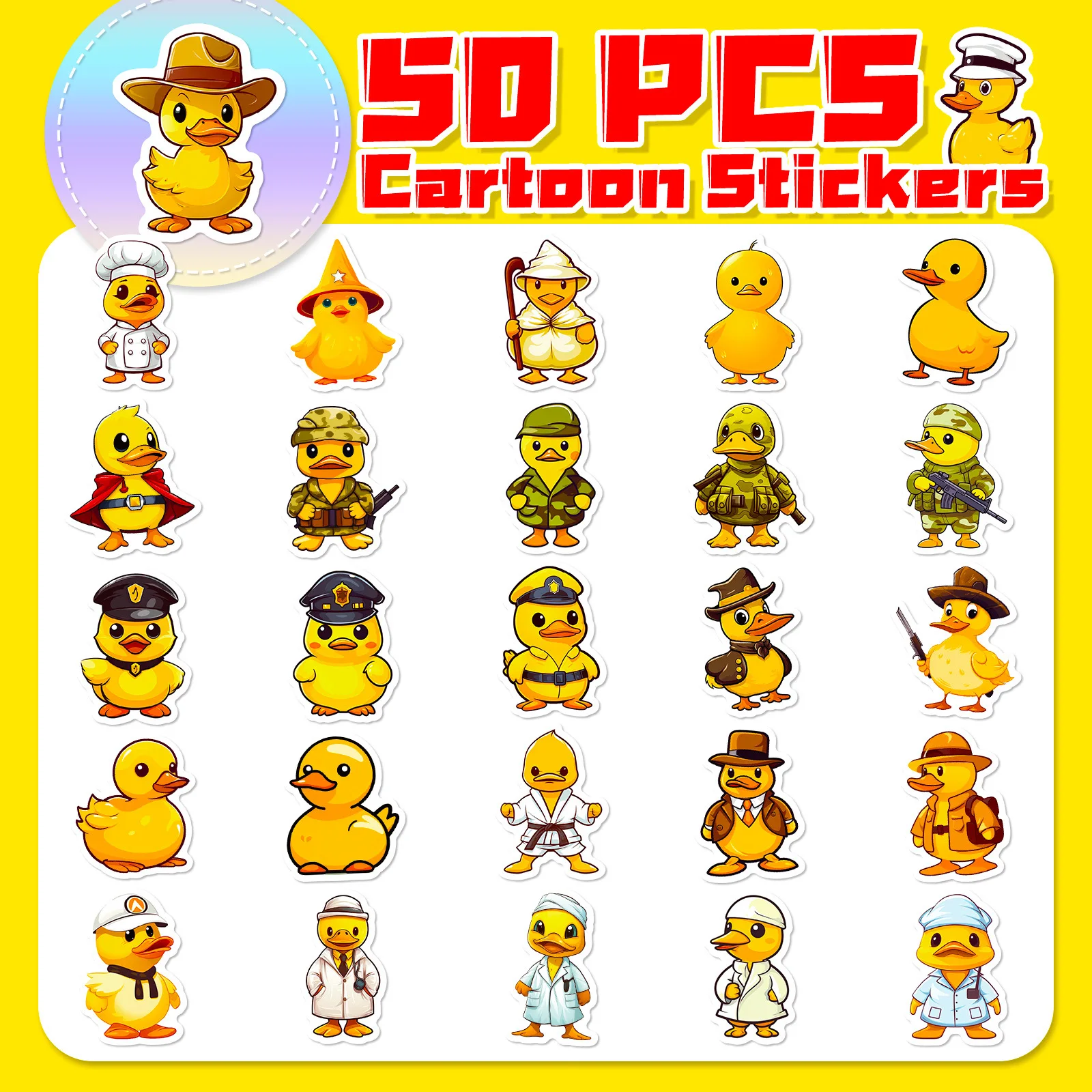 10/25/50pcs Little Yellow Duck Stickers Cartoon for DIY Scrapbooking Phone Laptop Travel Luggage Car Skateboard Helmet Bottle