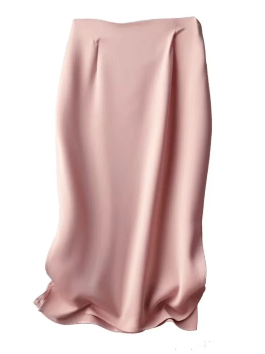 

Silk Satin f-length Skirt Women's Bodycon A-line High-waist Slimming Silk Mid-long Bodycon Skirt for Women
