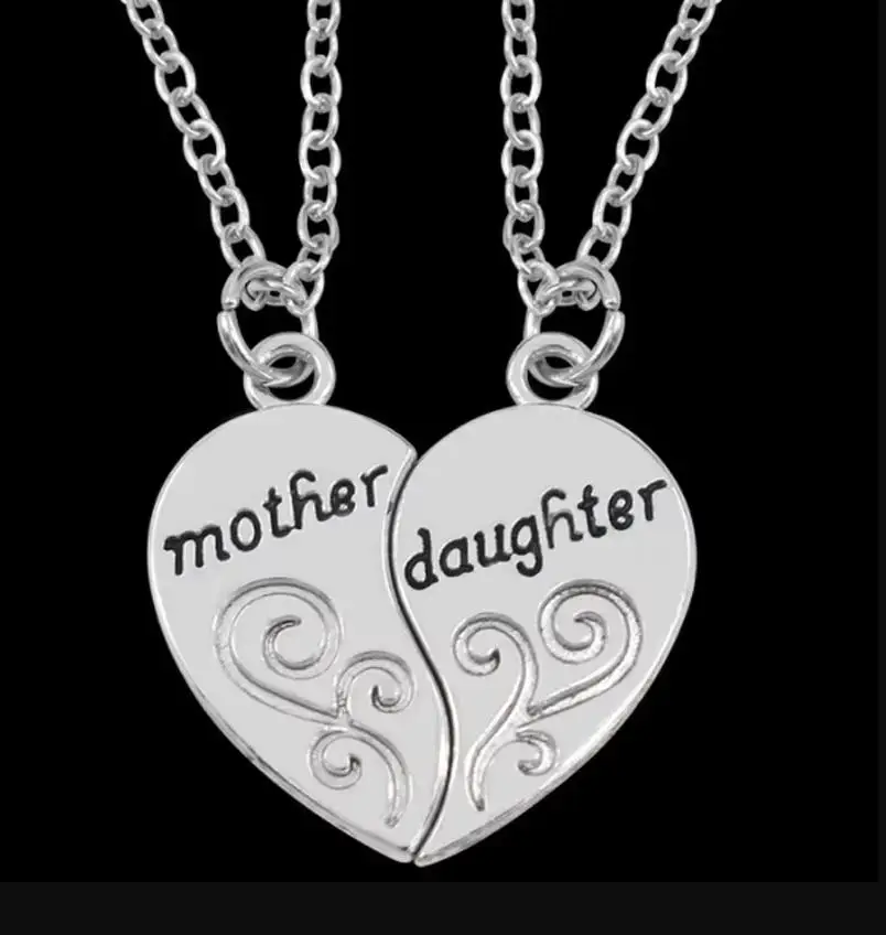 2pcs Antique Silver-plated Necklace Fashionable Mother Beautiful Daughter Combination For Love Parent Child Style Jewelry