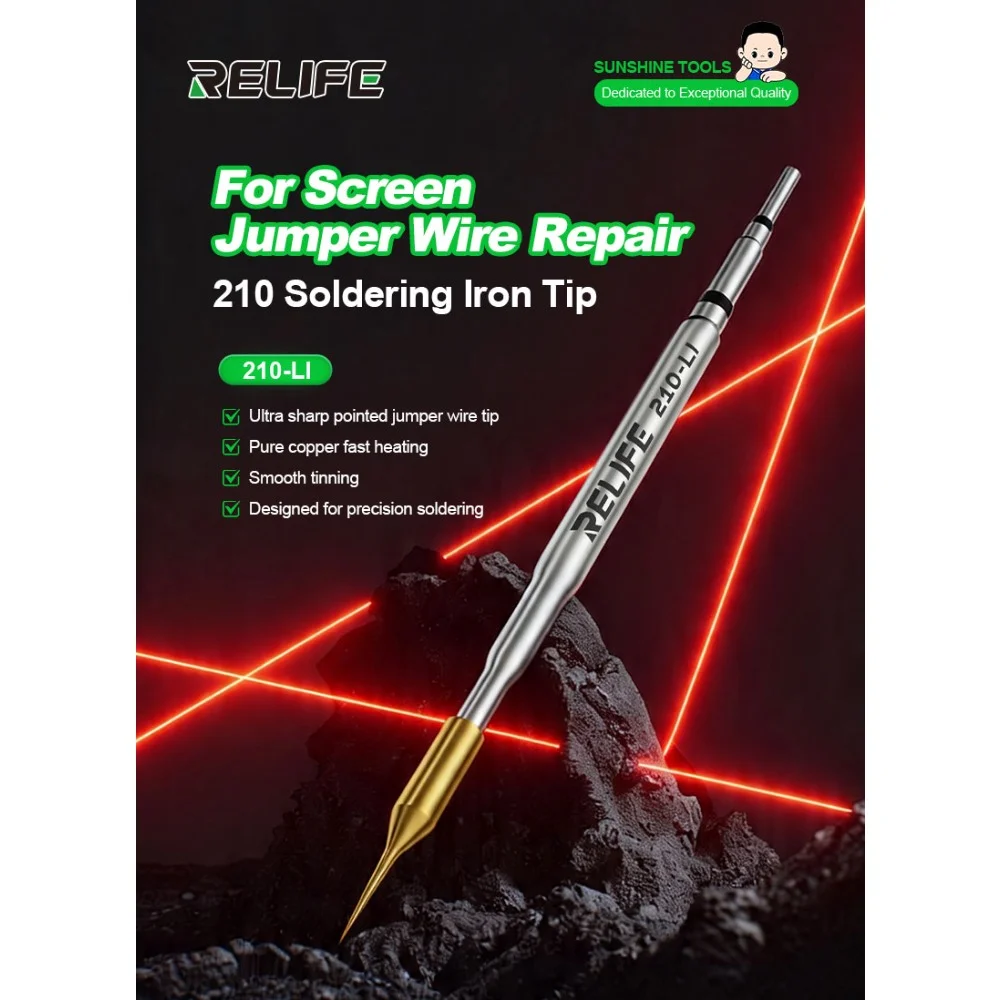 RELIFE 210-LI Jumper Wire Soldering Tip 0.1mm Ultra Fine High Temperature Resistant Tip for Phone Screen Repair Work