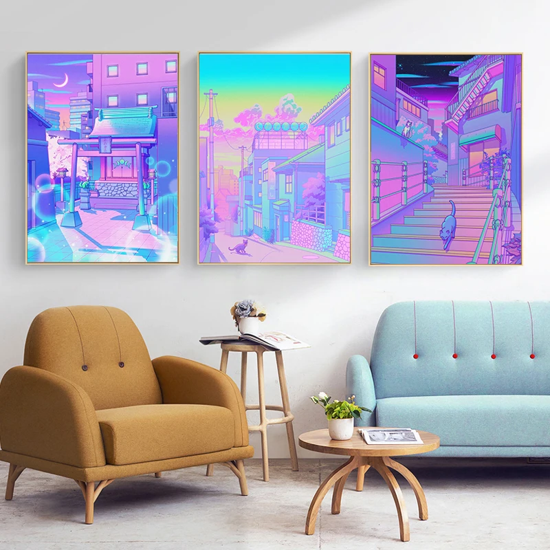 Japanese City Pop Street Midnight Vaporwave Posters Print Canvas Painting Modern Wall Art Picture Office Home Decor Gifts