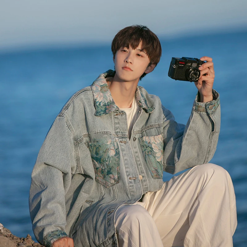 

Casual Embroidered Denim Jaet Men's oulder Spring Autumn Loose Haome Versatile Hong Kong Japanese Sle Leisure J...