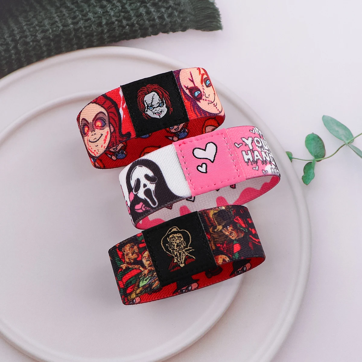 Halloween Horror Movies Stretch Wristband Bracelet Cartoon Bracelet Gift Pattern Wide Band Bangles Fashion Accessories