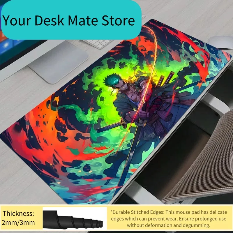 Mauspad Anime Gaming-Zubehör Großes Mauspad One Piece Zoro Teppich Gamer PC Computer Tastatur Schreibtischunterlage Mausepad