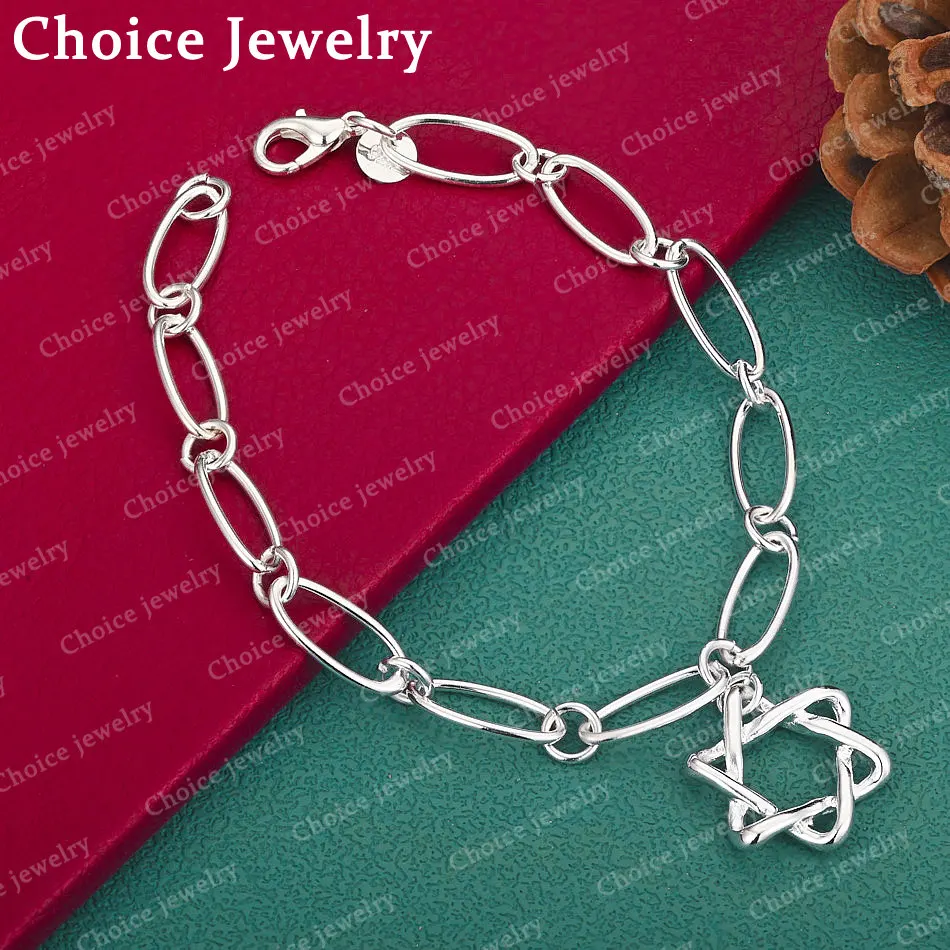 925 Sterling Silber Sechseckige Stern-Charms Armbänder für Damen und Herren Mode Hochzeit Verlobung Party Geschenk Schmuck Großhandel
