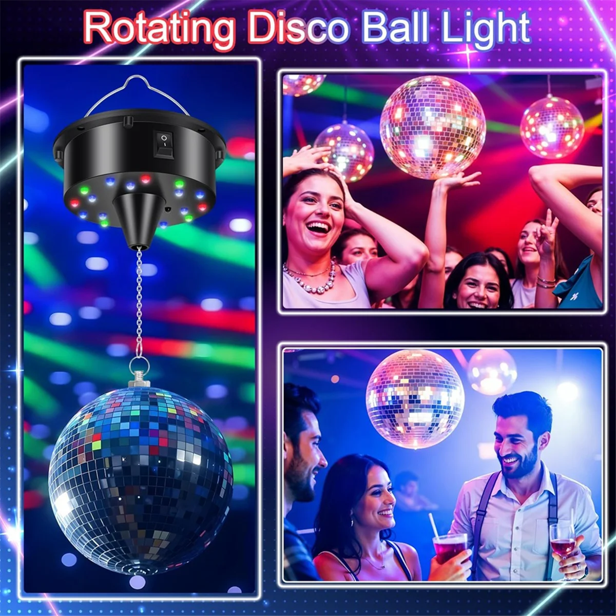 X64A_7.8 Inch Hanging Disco Ball Light Up Led Disco Mirror Ball Rotating