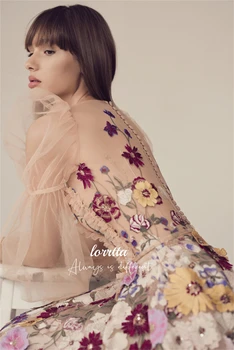 Luxus-Partykleid, Linie A, Abend, Hochzeit, 3D-Blumenstoff, lange Ärmel, individuelle Anlasskleider, Robe Soiree De Luxe 2024