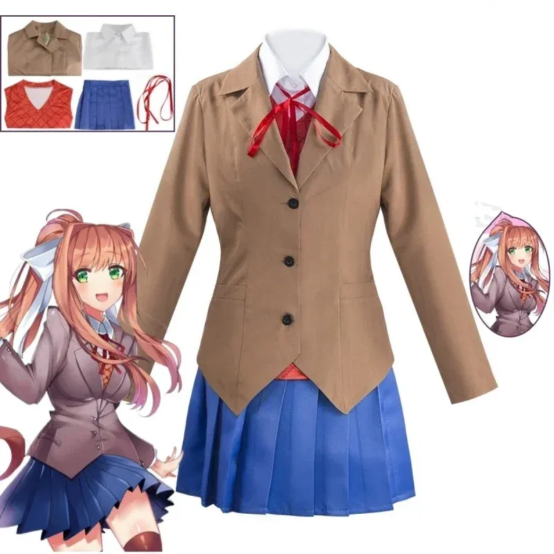 Anime Doki Doki Literature Club Monica Kostum Cosplay Girls' Uniform Dress School Uniform Student Set Halloween Party Costume