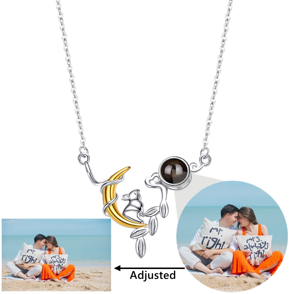 

Rabbit Moon Pendant Necklace for Women Custom Photo Projection Photo Necklace 925 Chain Girlfriend Personalized Birthday Gift