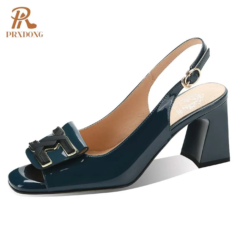 PRXDONG 2025 nuove scarpe estive eleganti tacchi alti grossi Peep Toe vera pelle albicocca blu Dress Party Office Lady Pumps 40