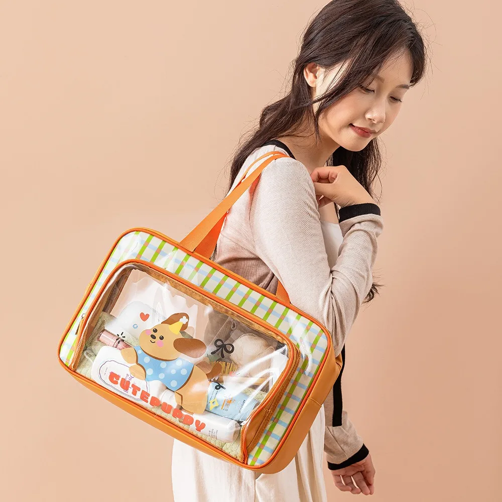 

Portable waterproof swimming cartoon fitness PU toiletry bag, transparent storage bag, large-capacity dry-wet separation bag