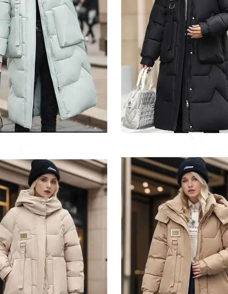 เสื้อโค้ทกันหนาวผู้หญิงแบบหนา มีฮู้ดถอดได้ สไตล์ลำลอง ทรงหลวม ยาวคลุมเข่า แฟชั่นใหม่