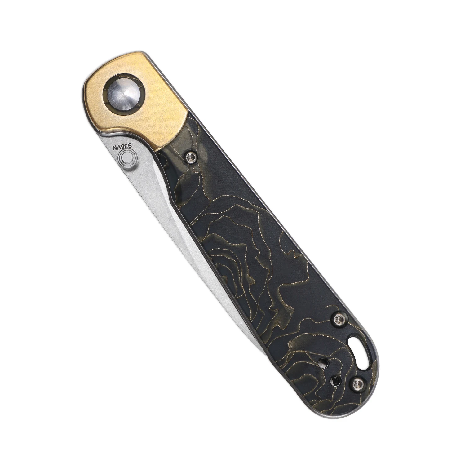 Kizer Knife Camping  PPY Ki3587A1 2022 New Brass+Raffir Handle with S35VN Steel Blade Outdoor Bushcraft Knife