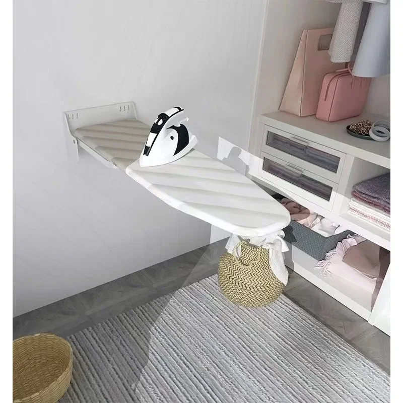 Wall-mounted household folding wardrobe with ironing board hidden inside. Electric iron frame with push pull ironing, pure