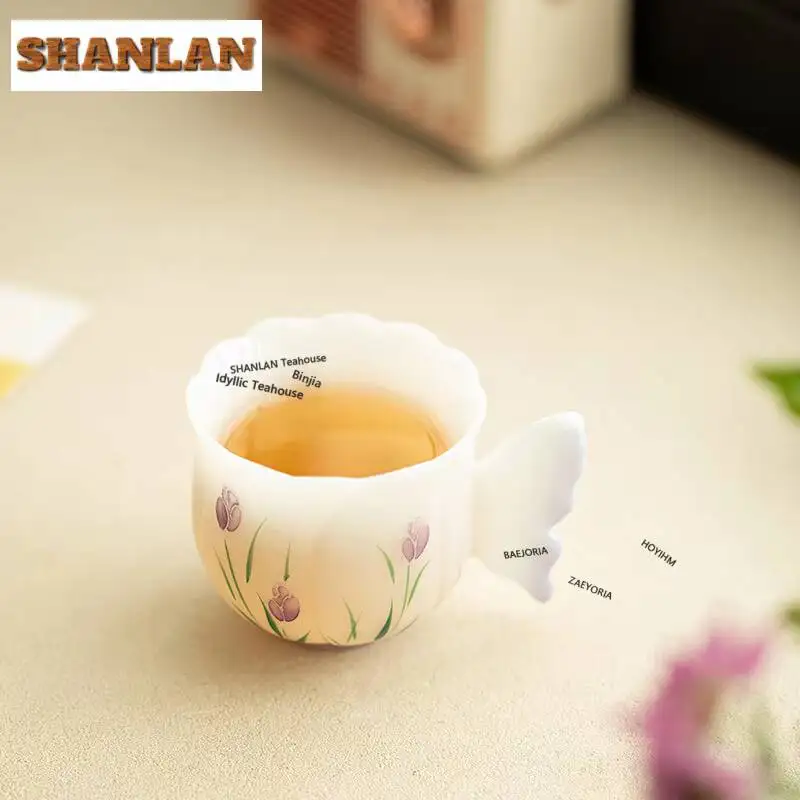 100ml Ice Jade And Mutton Fat Porcelain Teacup Handmade Tea Bowl Water Jug Tea-tasting Meditation Cup Jianzhan Master Cups Gifts