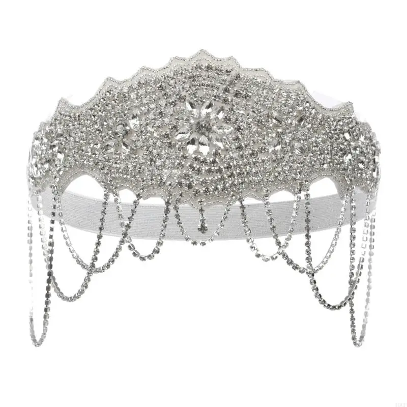 女王プリンセスクラウンヘアアクセサリーコスプレ小道具光沢のあるラインストーンタッセル弾性ヘッドバンドフェスティバルカーニバルパーティーヘッドギア