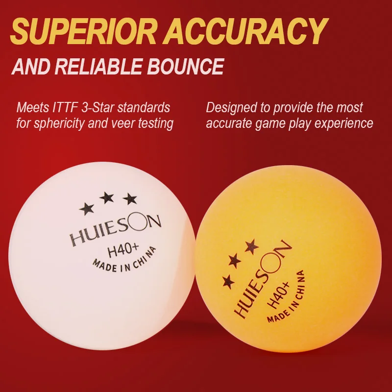 HUIESON DJ40+ Table Tennis Balls 10 Pack 3 Stars ABS New Material Ping Pong Balls For Training, Ball Machine or Recreational