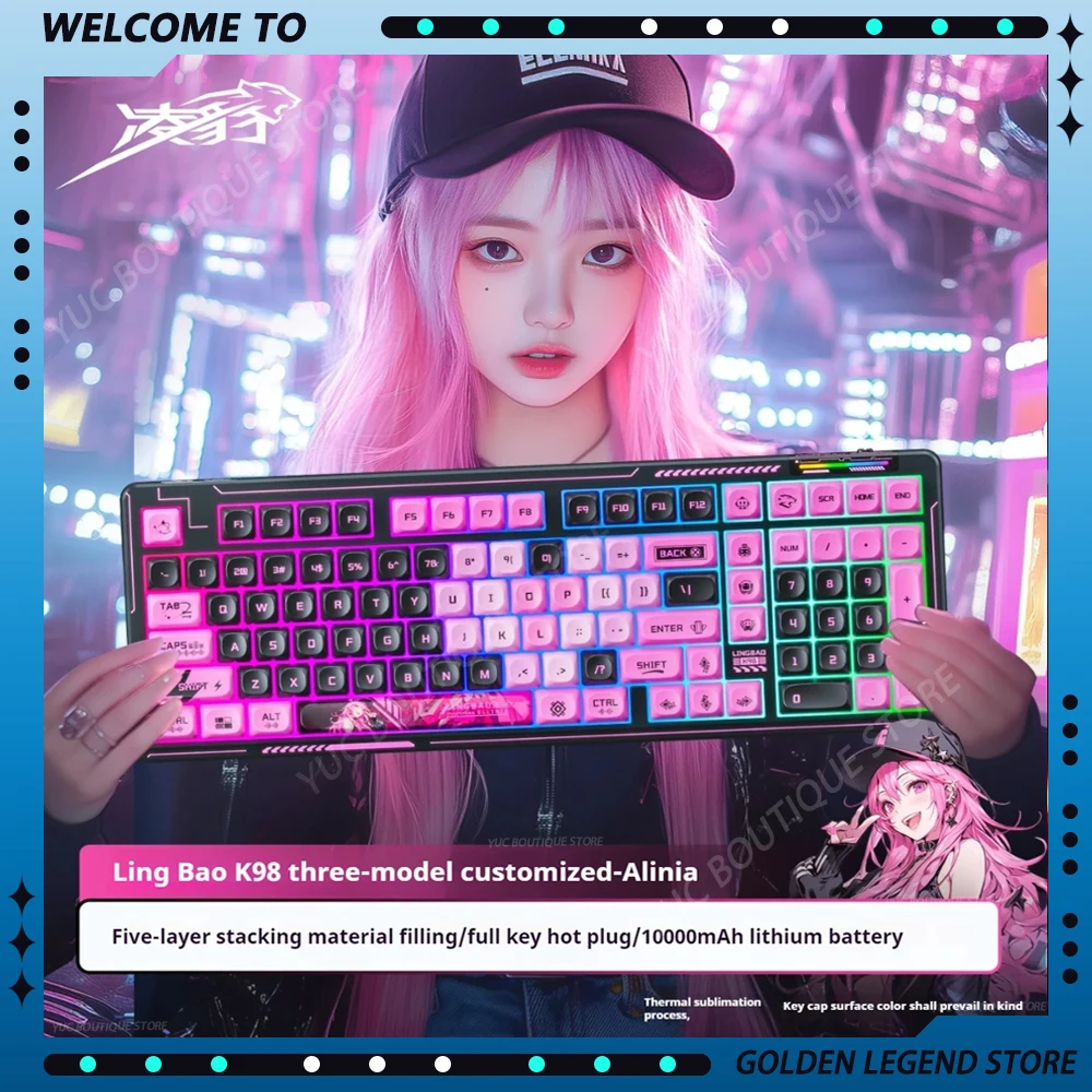 nuova-aula×lingbao-k98-pro-gaming-tastiera-meccanica-tri-mode-struttura-guarnizione-wireless-tastiera-da-gioco-hot-swap-10000ma